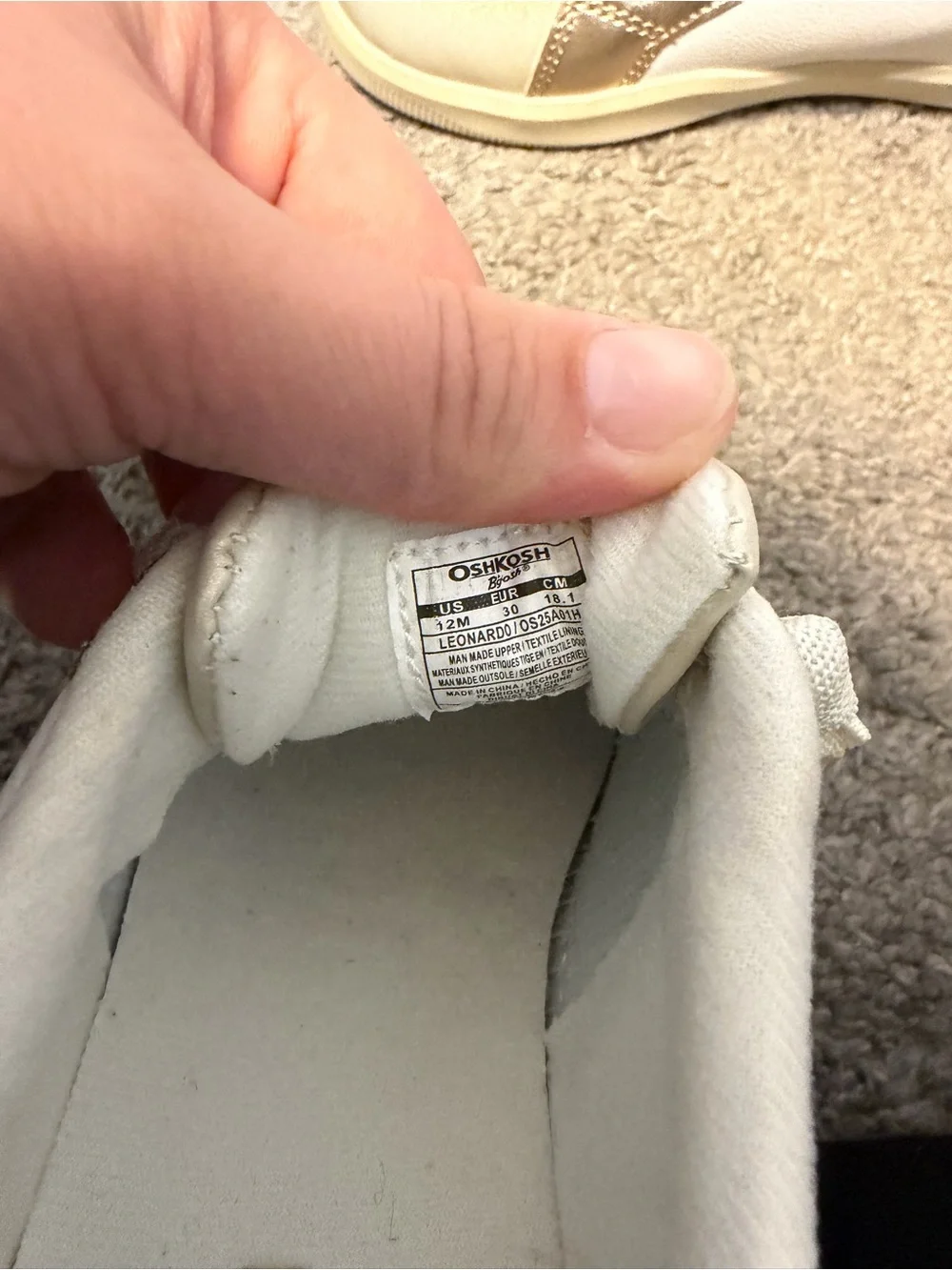 OshKosh B'gosh Cream and Gold Star Trim Sneakers